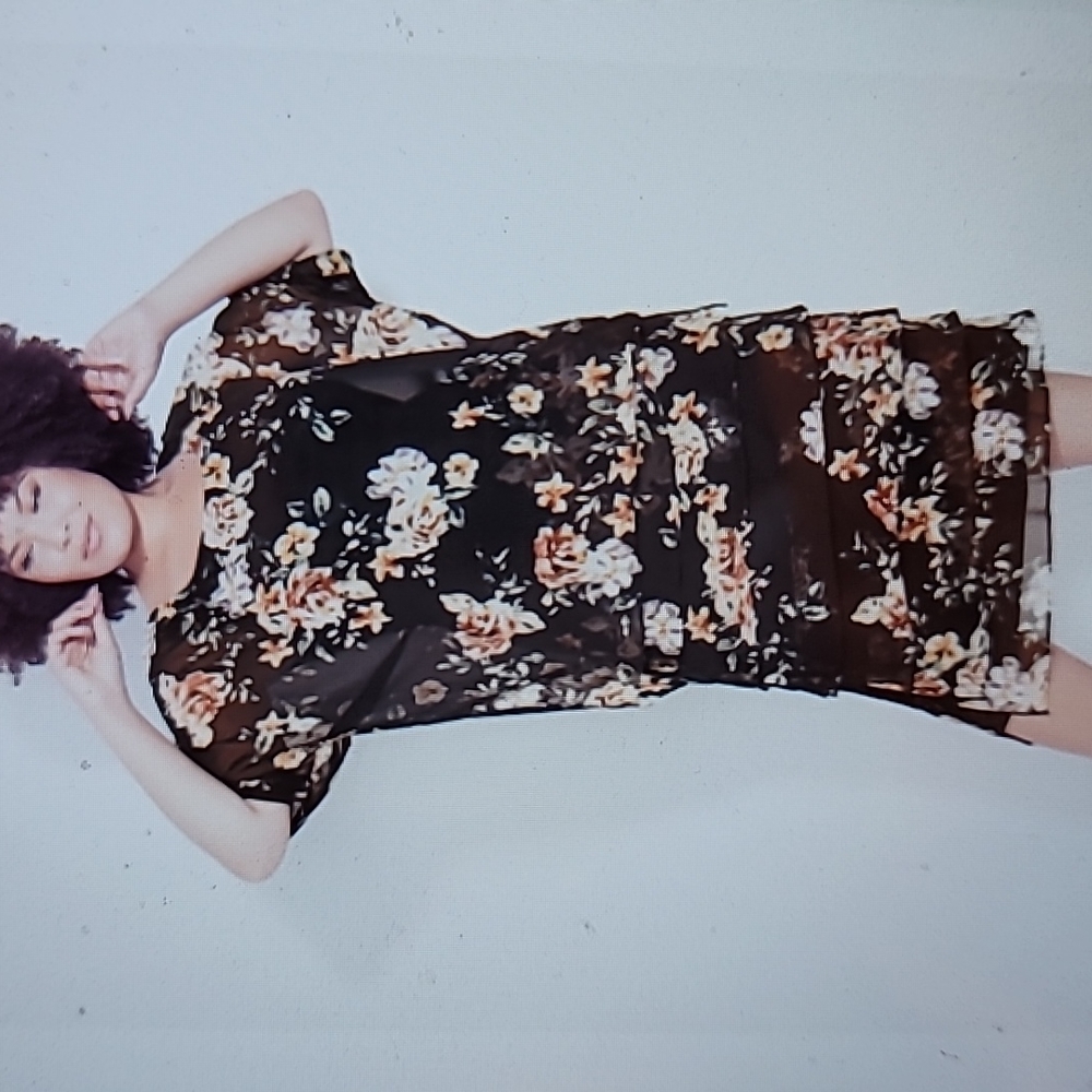 Print Overlay Black Dress